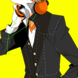 the orange headphones