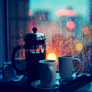 Warm coffee on a rainy day