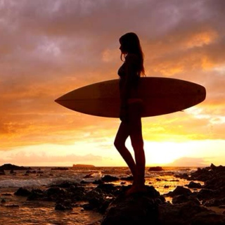 Surfer Girl at Sunset