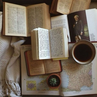 old books & hot coffee