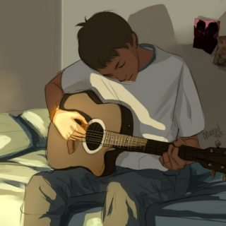 a boy and his guitar.