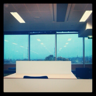 early morning, empty library