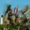 giant hipster robot girl destroys city