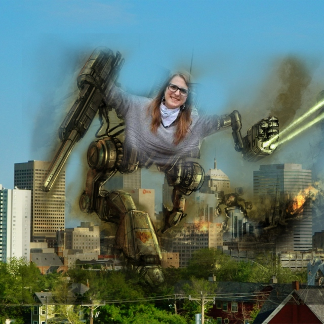 giant hipster robot girl destroys city