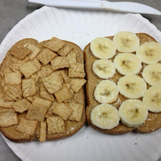 cinamon toast crunch banana peanut butter sandwich