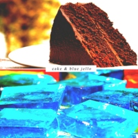 cake and blue jello