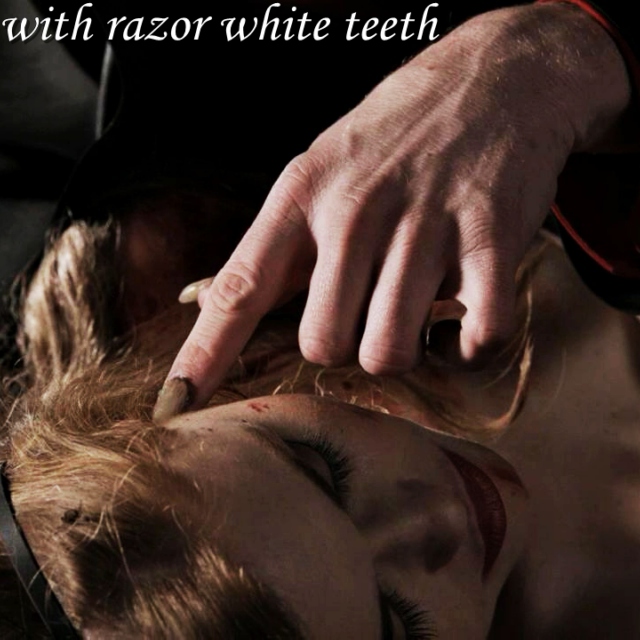with razor white teeth