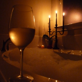 A nice warm bubble bath and a glass of wine