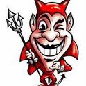 He's a little red man with horns and a pitchfork