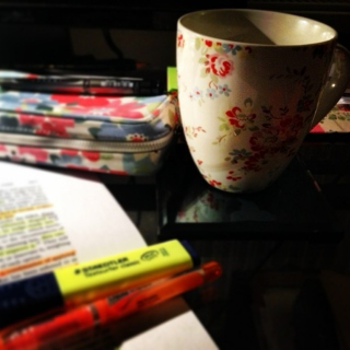 Green tea and a textbook