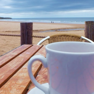 Morning coffee on the beach