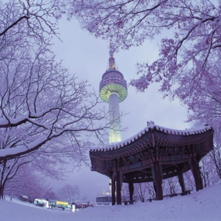 Snow on Namsan Tower.