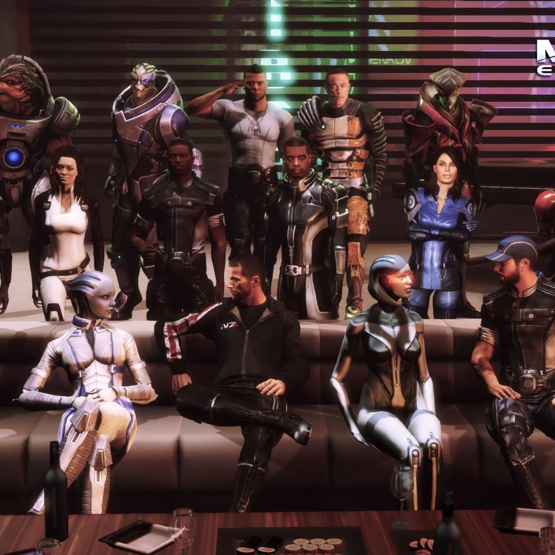 Длс сюжет. Отряд Шепард Mass Effect 3. Отряд Шепарда в масс эффект 2. Вся команда Шепарда в Mass Effect 2.