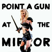 point a gun at the mirror