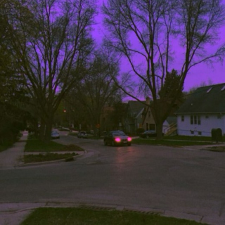 purple sky red headlights