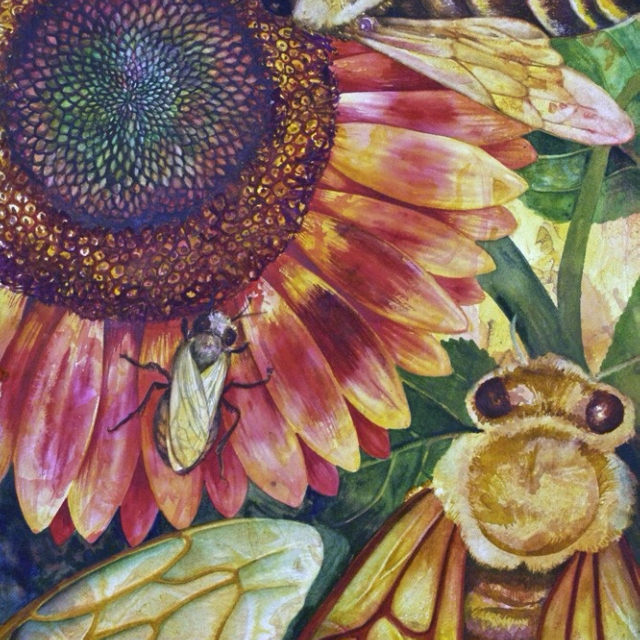 Honeybees and dappled leaves