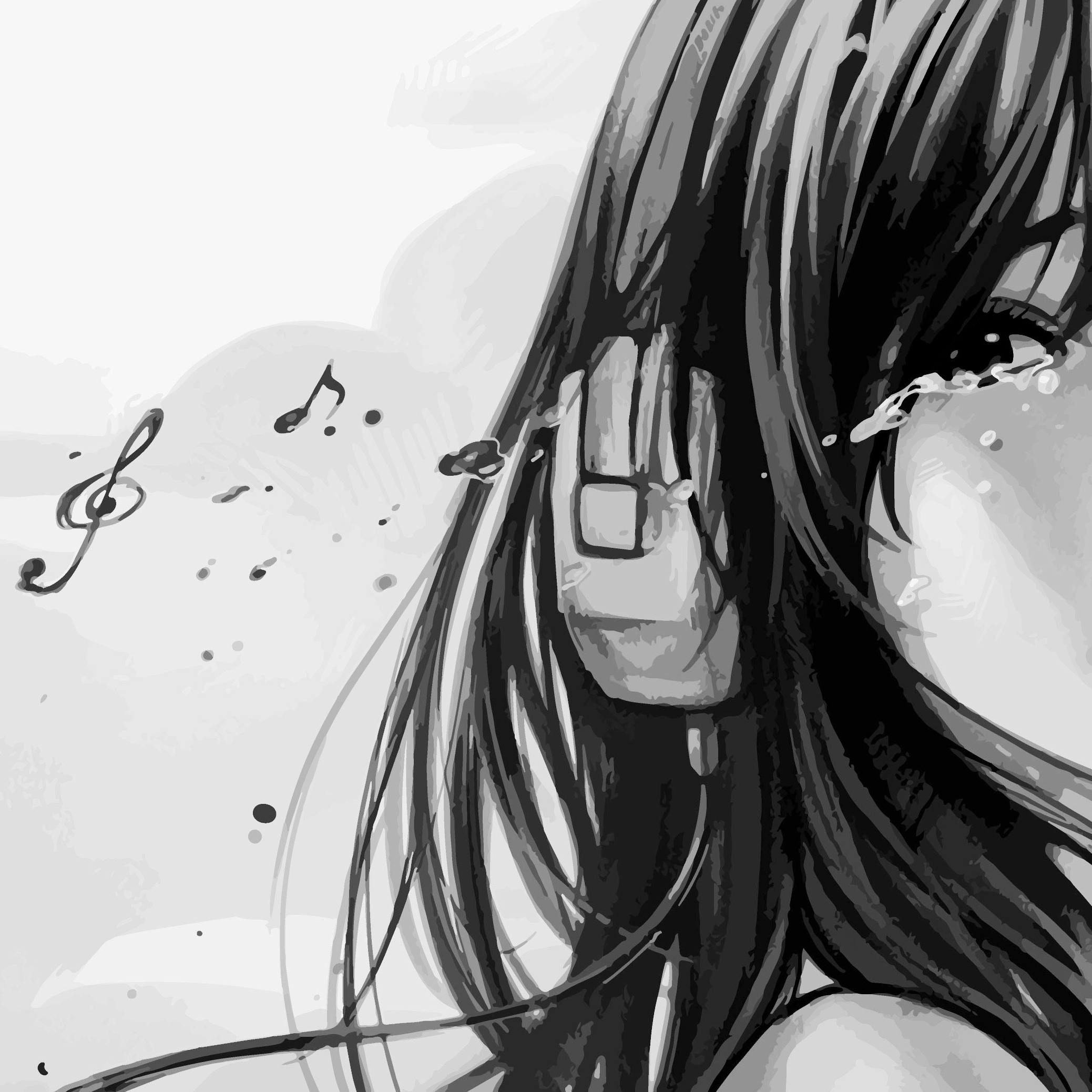 Sad Anime Girl With Headphones