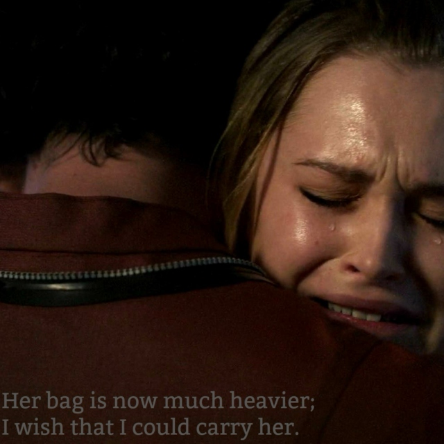 Her bag is now much heavier; I wish that I could carry her.