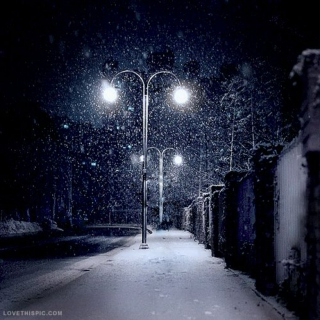 wandering outside at night and its snowing
